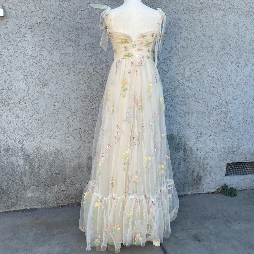 Tulle A-Line Spaghetti Straps Prom Dress Princess Embroidered Sz 4 - Picture 5 of 11